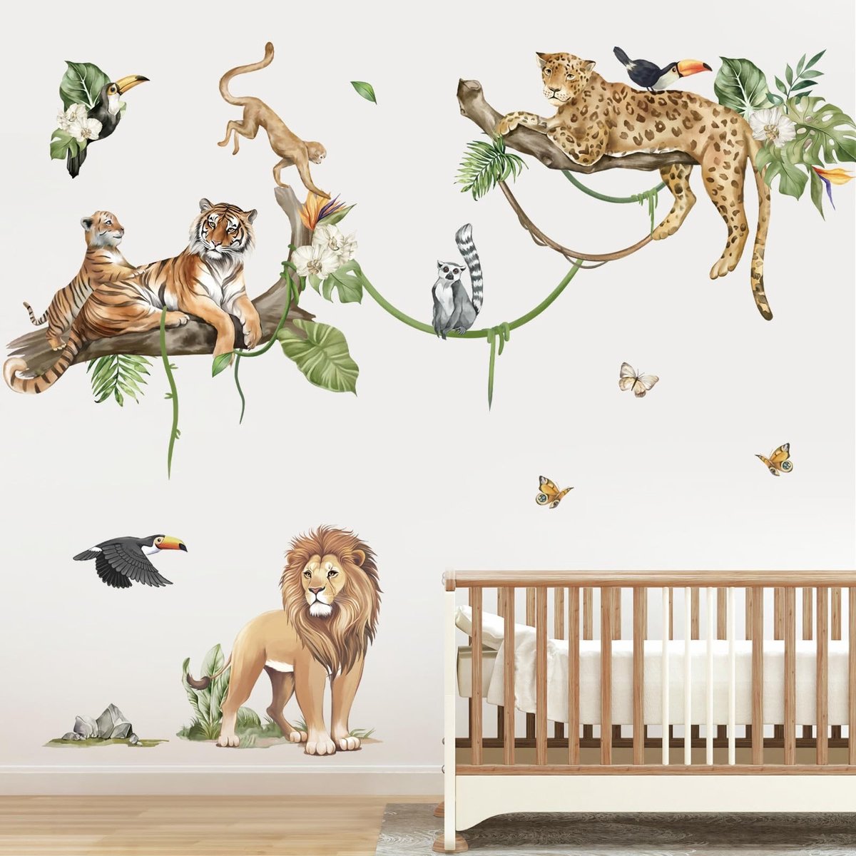 Omgoods- Muursticker Jungle Dieren - Muurtattoo Safari - Wanddecoratie Kinderkamer - Muurstickers Slaapkamer - PVC-materiaal - Eenvoudig te verwijderen