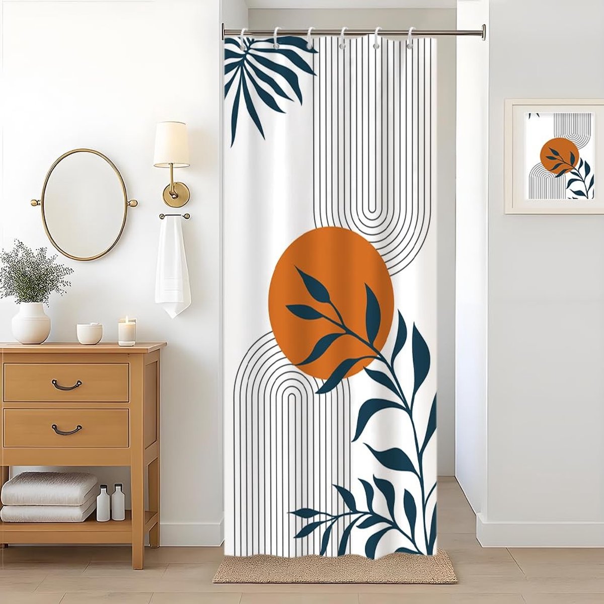 Omgoods - Abstracte Boho Douchegordijn met Bladeren - Waterdicht en Wasbaar, 120 x 180 cm