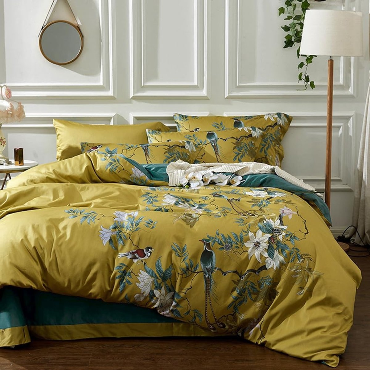 Omgoods - Katoenen Duvet Cover Set met Bloemenprint en 2 Kussenslopen