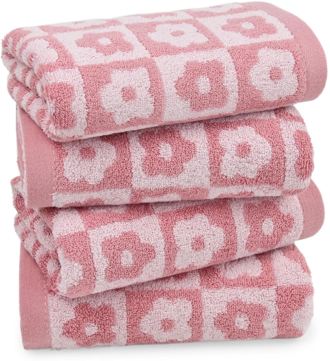 Omgoods - Sneldrogende Handdoeken Set van 4, Roze Ruitpatroon, 29 x 13 Inch