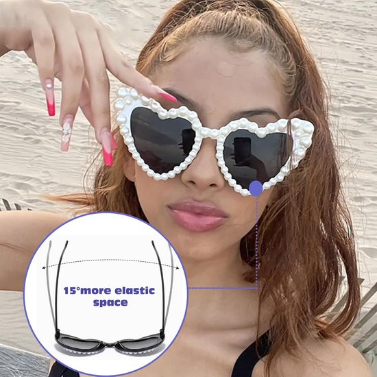 2 Pack hart zonnebril, parel verfraaid vrouwen, vintage hart bril, mode partij bril voor winkelen strand outdoor feest — afbeelding 5