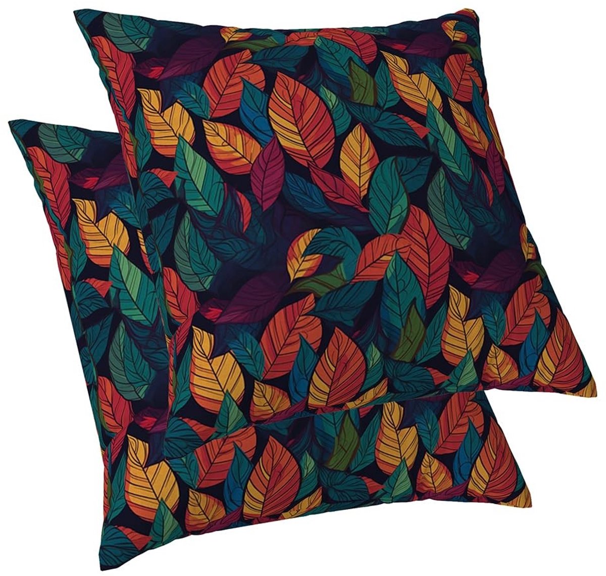 Omgoods - Set van 2 Kussenhoezen 60 x 60 cm met Kleurvol Bladerenpatroon