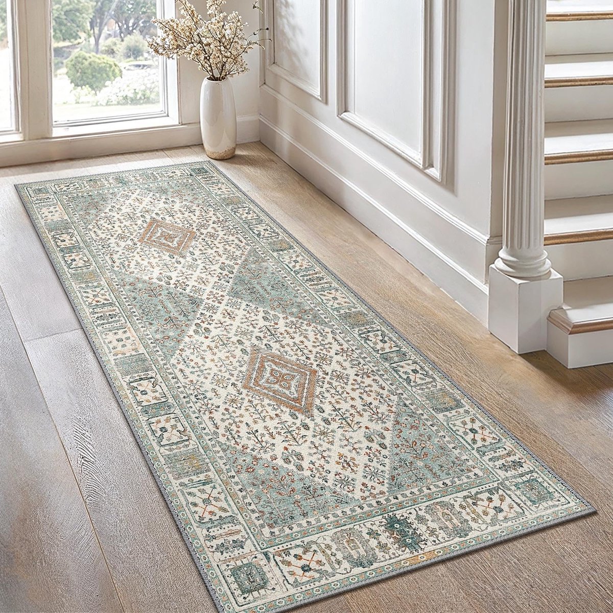 Omgoods - Vintage Wasbare Tapijt met Antislip - Mintgroen 80x200 cm