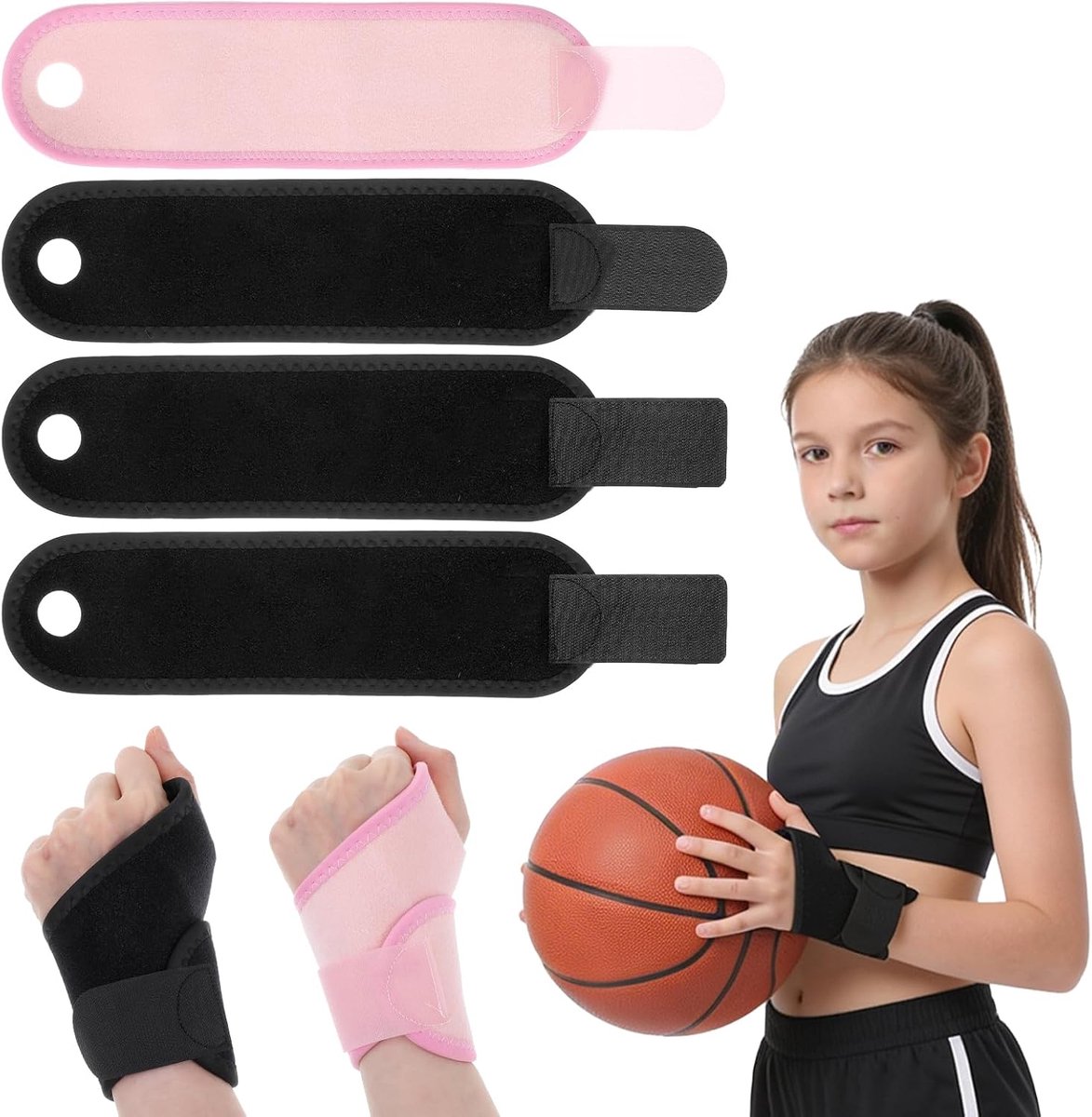 4 stuks polsbandage voor kinderen, elastische verstelbare fitness-polsbandage, voor jongens en meisjes, voor fitness, sport en dagelijkse activiteiten