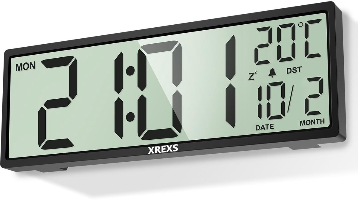 Omgoods - Digitale Wandklok 14,5 Inch - Tijd, Kalender & Temperatuurweergave (Zwart)