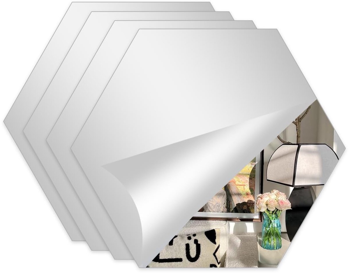 Omgoods - Zelfklevende Spiegels - Hexagon, 4 Stuks (30x30cm)