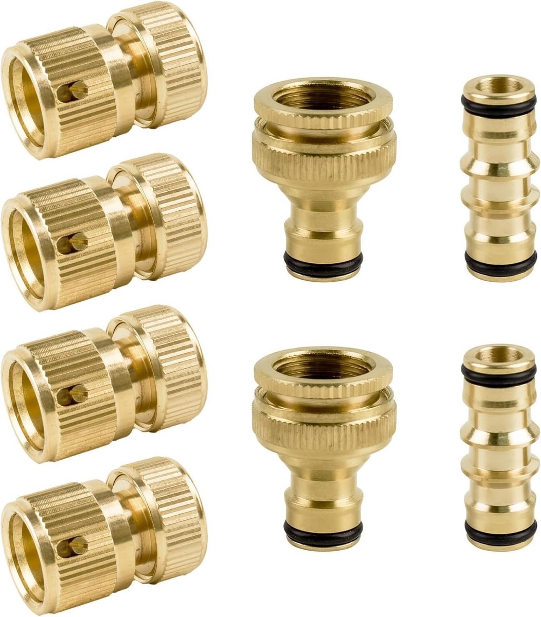 Omgoods - Set van 8 Robuuste Messing Tuinslang Koppelingen