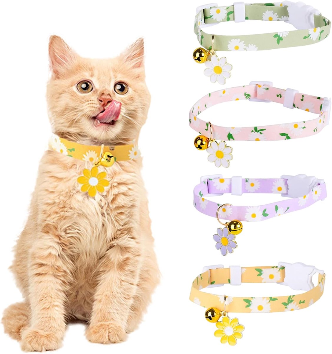 verstelbaar, personaliseerbaar kattenhalsband met belletje en veiligheidsgesp, voor huisdieren, cadeaus, 4 stuks