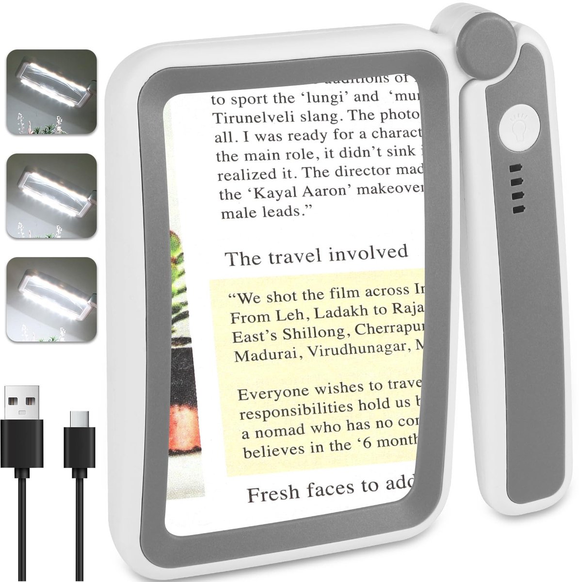 Omgoods - Oplaadbare 5x Vergrootglas - Handheld met LED voor Senioren