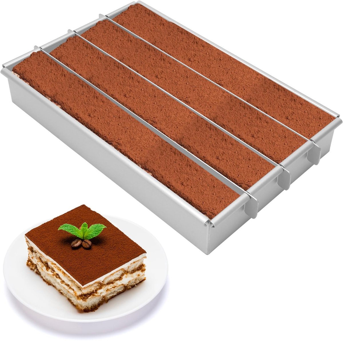 Omgoods - Rectangulaire Bakvorm met 4 Compartimenten - Aluminium Mousse Cakevorm