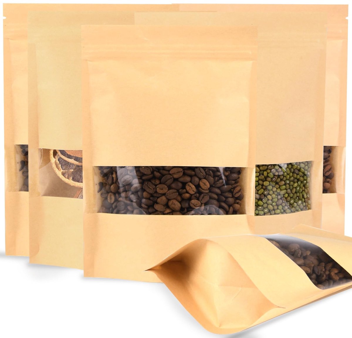 Omgoods - 200 Kraft Papieren Tassen met Venster - 16 x 22 cm voor Snoep en Noten