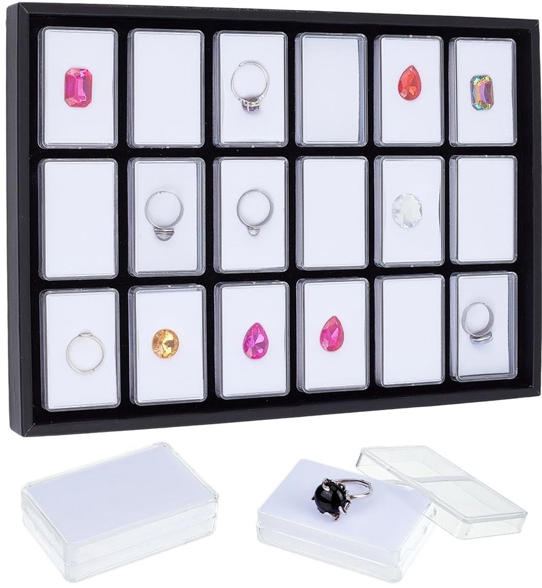 Omgoods - Gemstone Display Case - 18 Pcs Diamond Organizer voor Sieraden