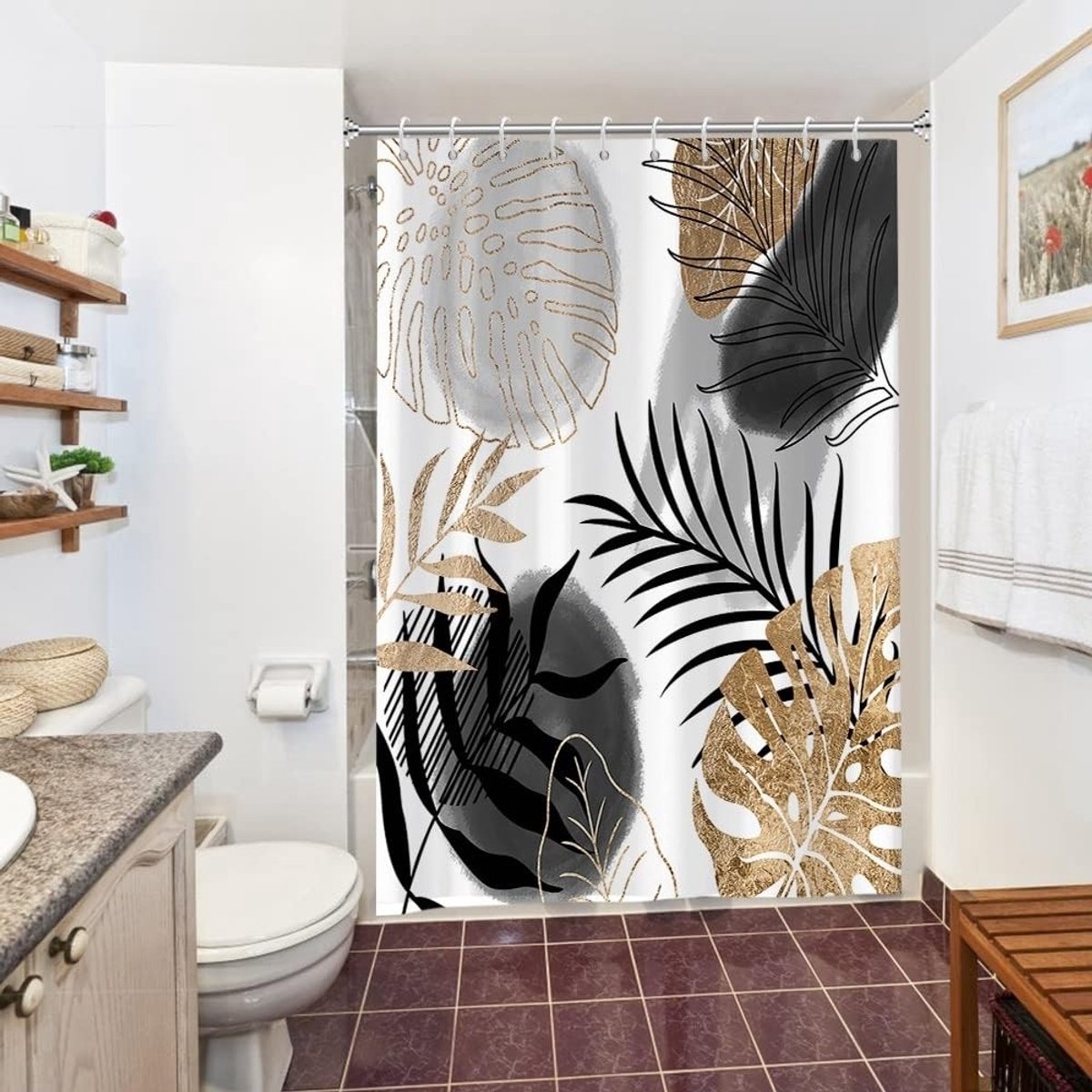 Omgoods - Douchegordijn met Tropische Bladeren 150x180 cm