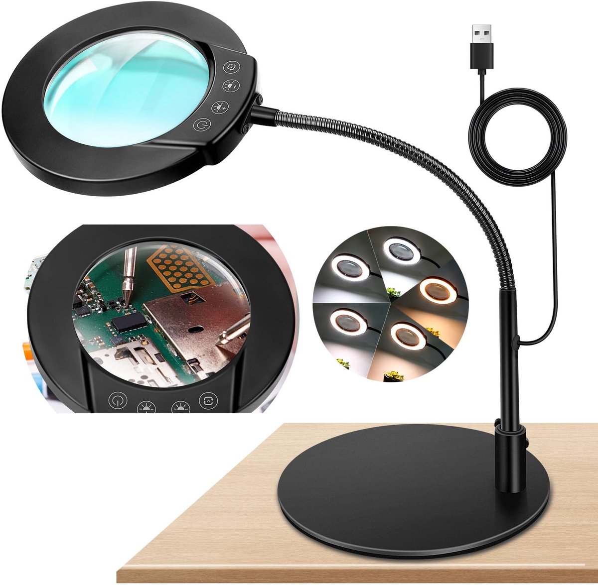 Omgoods - 10x Magnifier met Licht en Standaard - Dimbare LED Verlichting