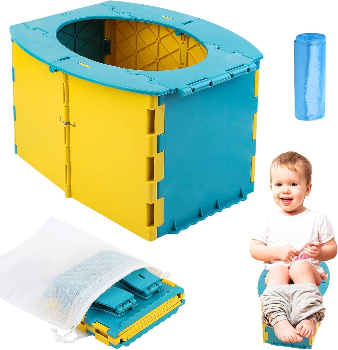 draagbaar opvouwbaar toilet en draagbaar toilet voor kinderen, reistrainingsstoel voor baby's training geschikt voor outdoor kamperen, wandelen, reizen, files