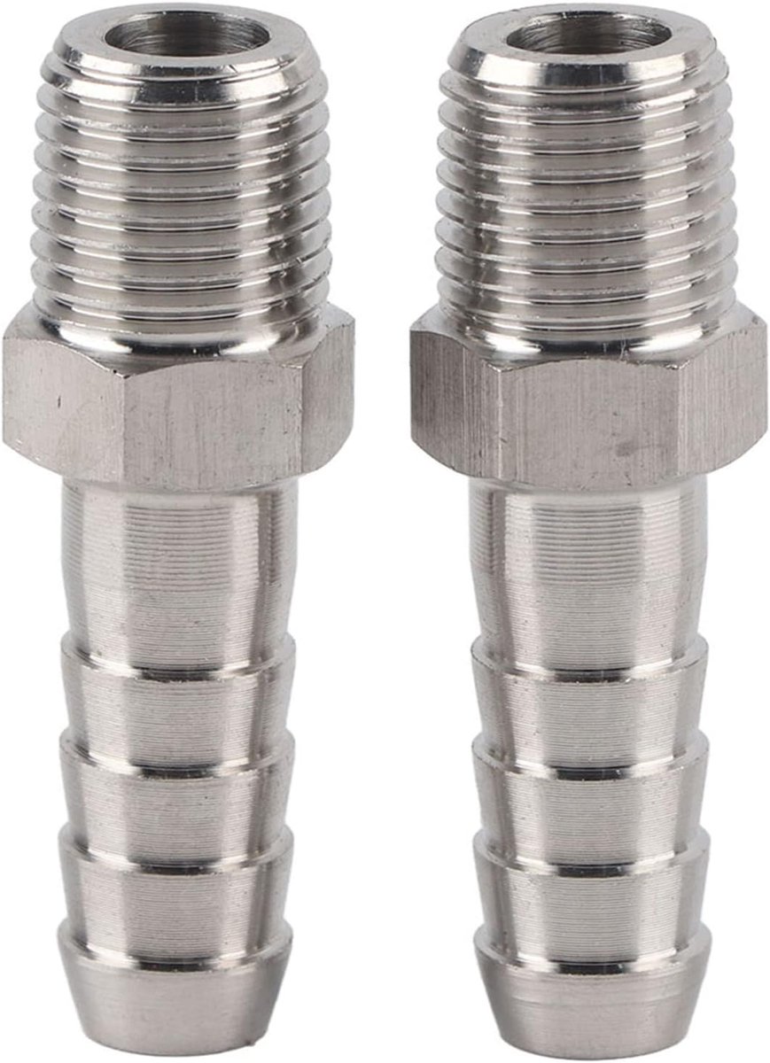 2 stuks 1/4 inch slangsnelkoppeling roestvrijstaal luchtslangaansluiting mannelijke BSPT schroefdraadaansluiting met koppelingsstuk (BSPT 1/4-10 mm)