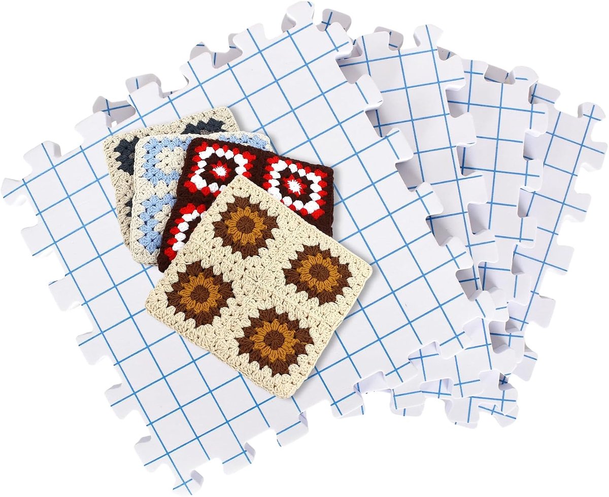 Breien, 4 stuks, spanmatten met rasterblokkerende matten, schuimstofmatten, dikke in elkaar grijpende blokkeermat voor breien, haken, veters, handwerk (30 cm)