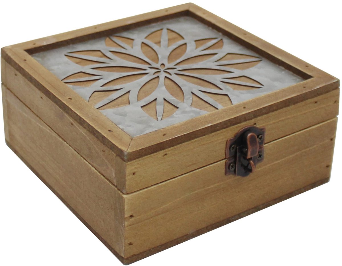 Omgoods - Vintage Houten Opbergdoos met Deksel - Voor Sieraden en Foto's