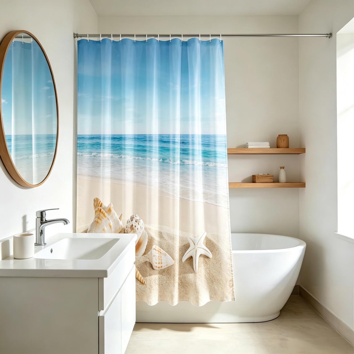 Omgoods - Douchegordijn met Strandmotief 180x180 cm