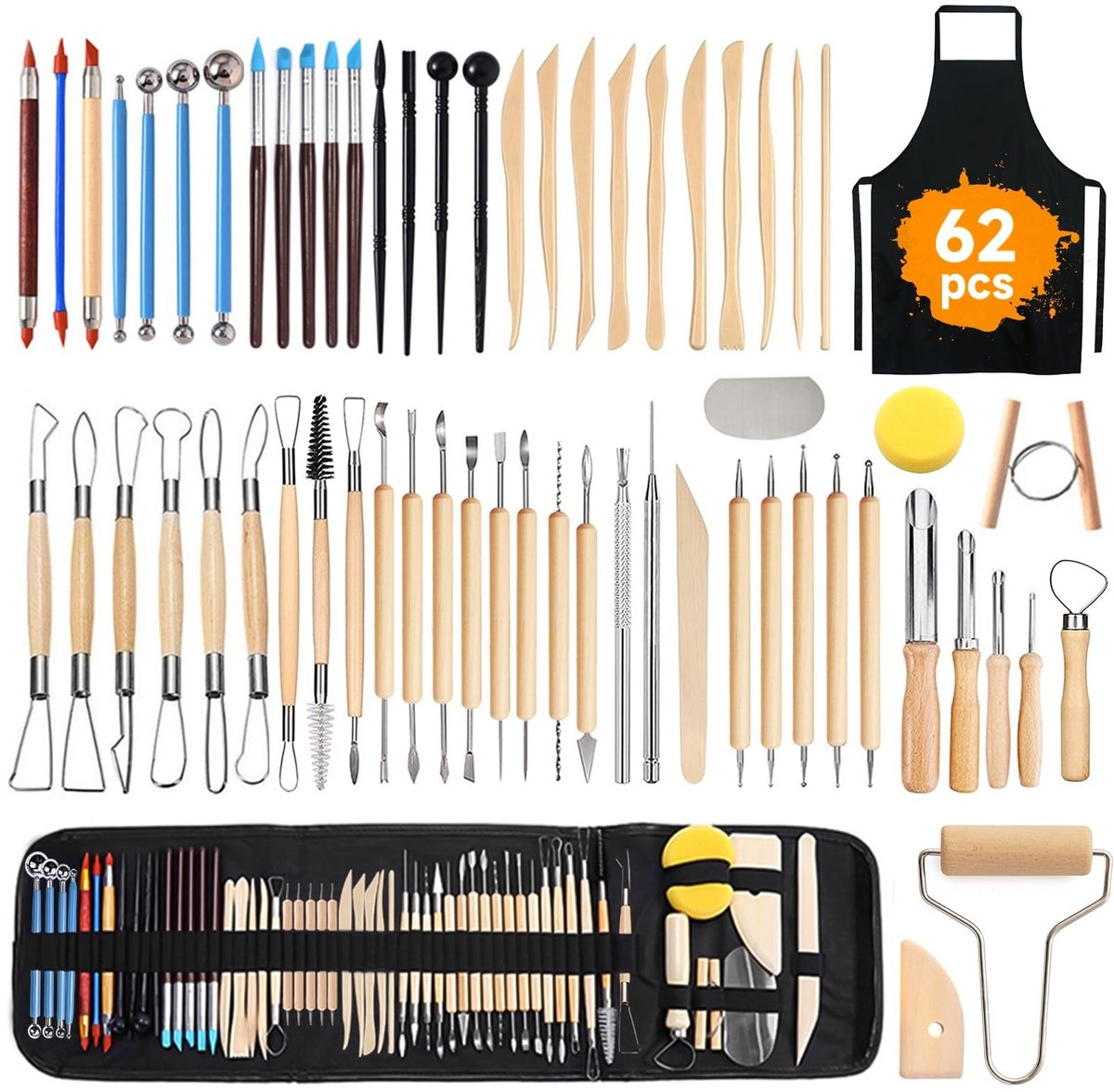 Omgoods - 62-delige Keramische Sculpting Tools Set voor Kunst en Ambachten