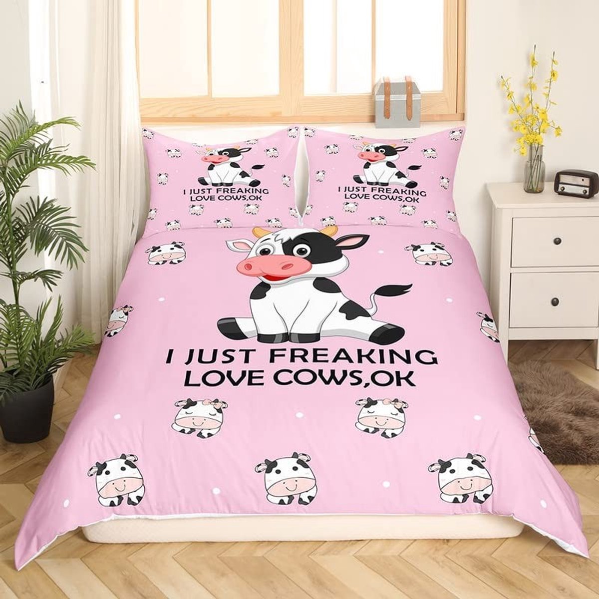 Omgoods - Schattige Koe Duvet Cover Set Super King Size - Ademend en Cartoon Design voor Kinderen