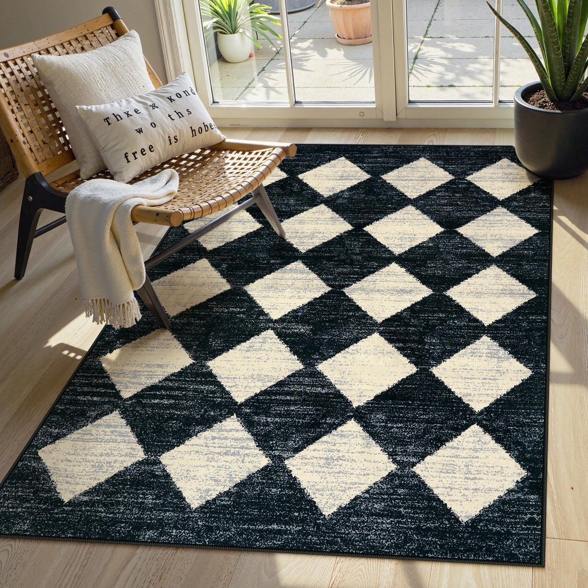 Omgoods - Marokkaanse Trellis Vloerkleed - 3x5cm Wasbaar Zwart Antislip Tapijt voor Woonkamer