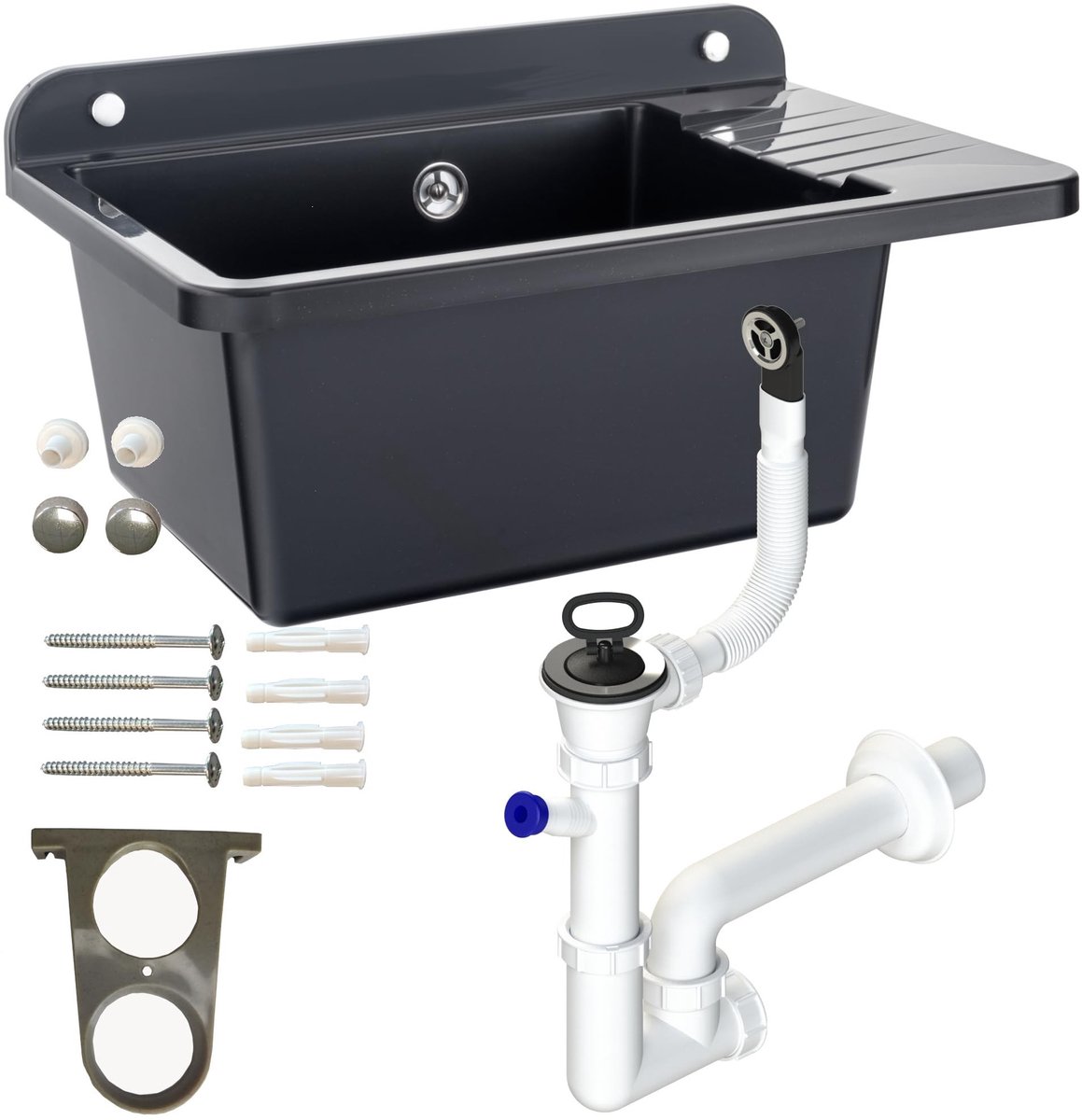 Omgoods - Wastafel met Sifon - 50 cm Lange Wandmontage Keuken Badkamer