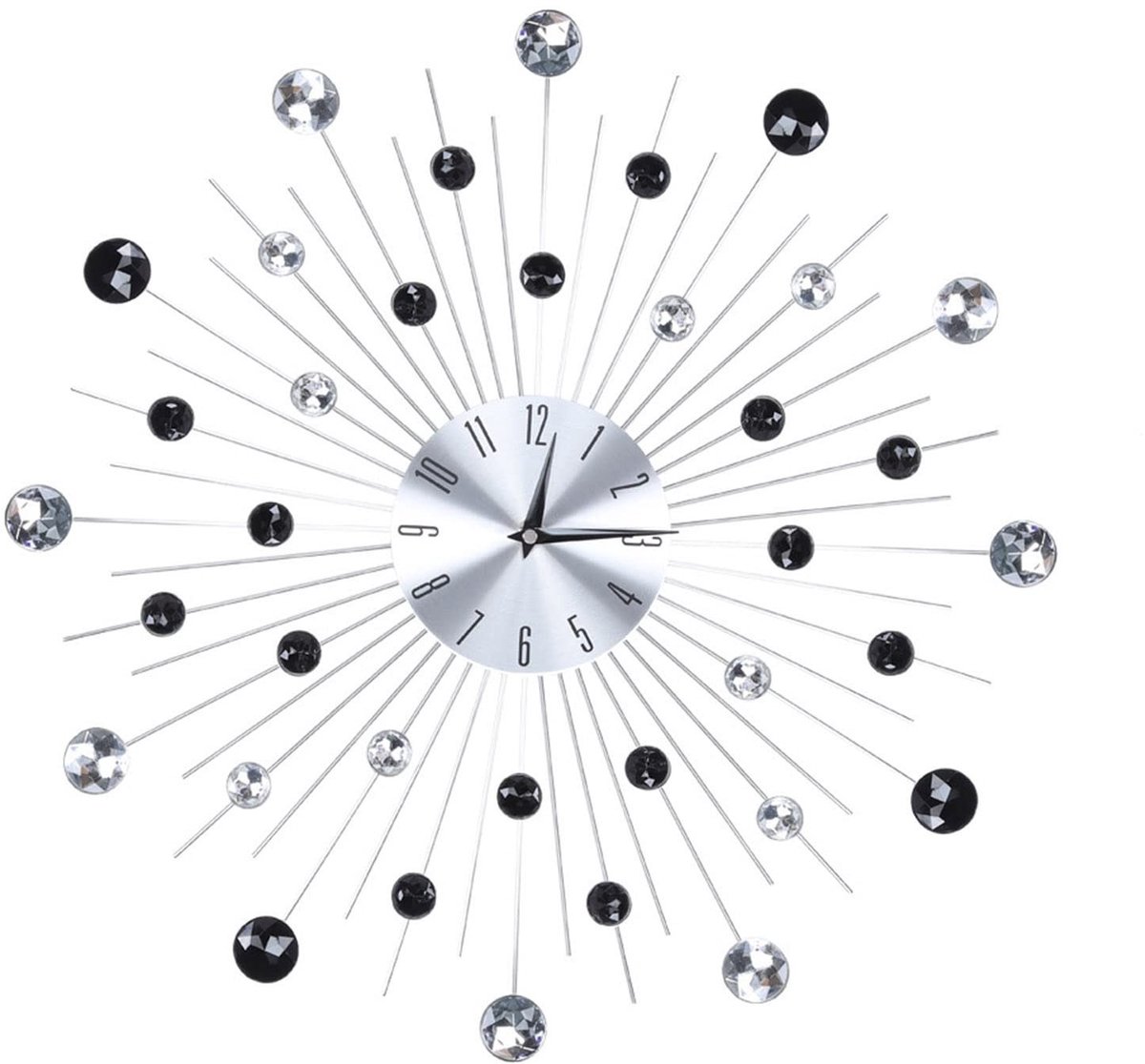 Omgoods - Wandklok - Moderne bling-cijfers klok - Stil en decoratief - Zilver en zwart - Voor woonkamer en keuken - 51 x 51 cm