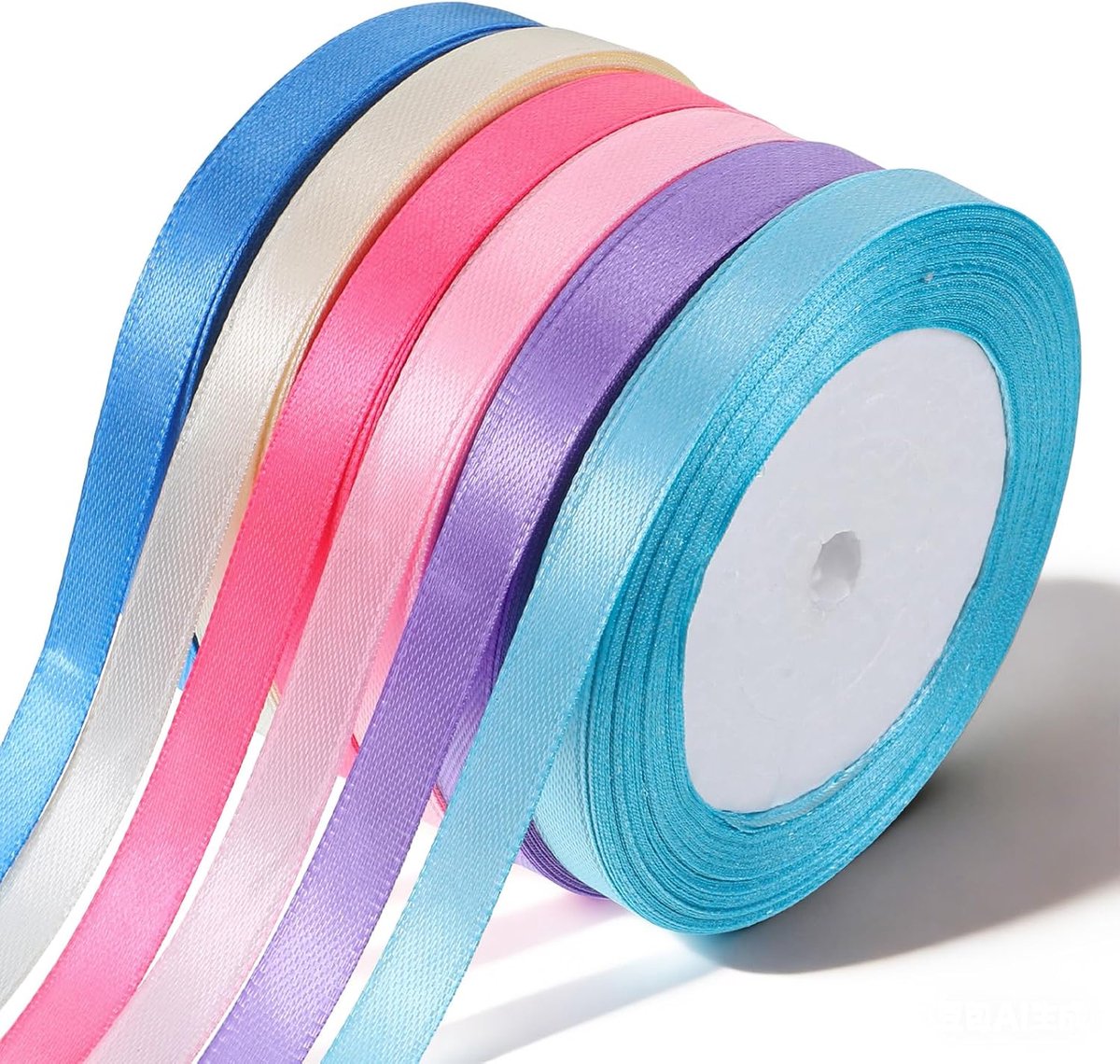6 Stuks Haarlint, Pastel 10mm, 22 Meters Dunne Krullende Linten voor Handwerk, Satijnen Cadeauwikkellint voor Haarbogen, Feestdecoraties, Bruiloft, Auto, Taart, Kerstmis