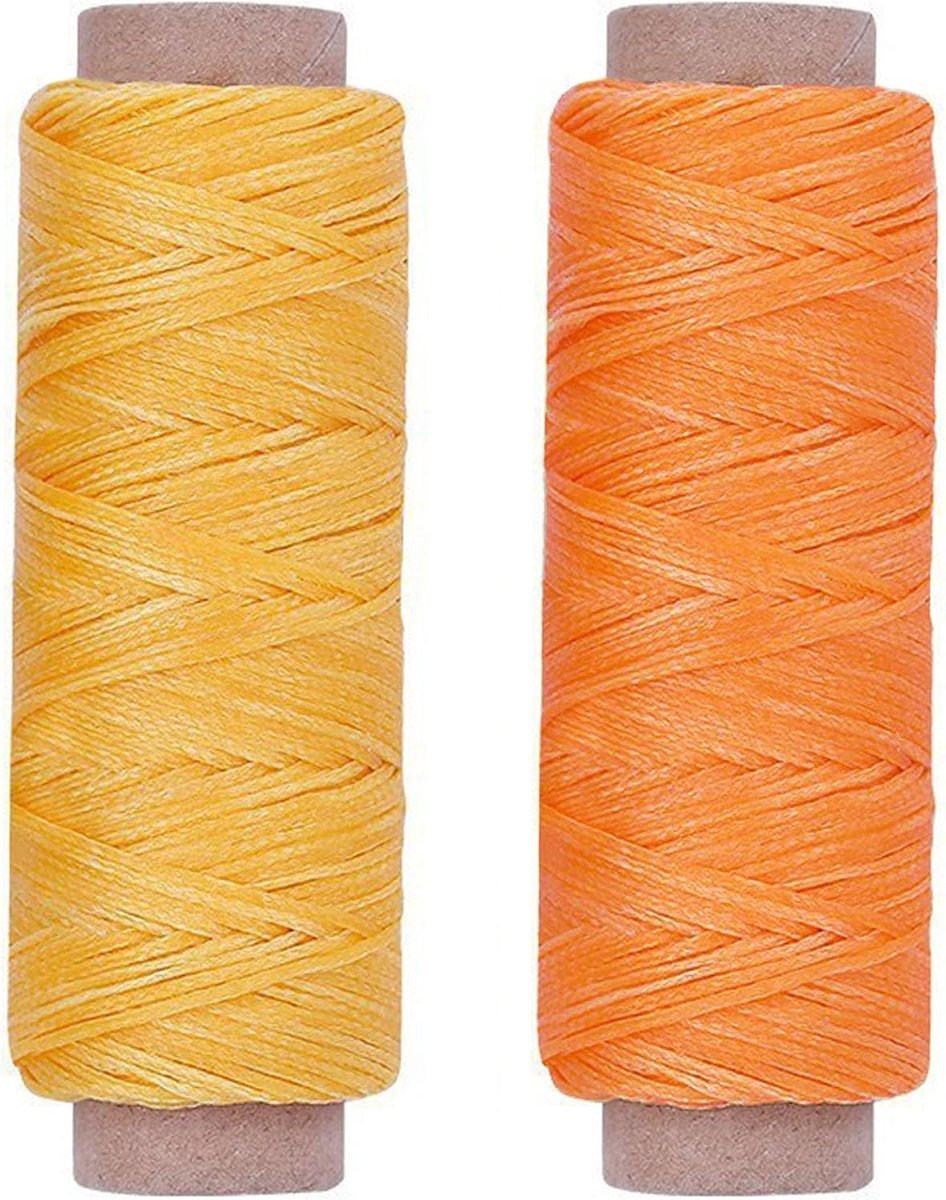 Set van 2 kleuren, 60 m naaigaren, 150D 0,8 mm, gewaxte lederdraad voor lederhandwerk, naaien, knutselen, geel en oranje