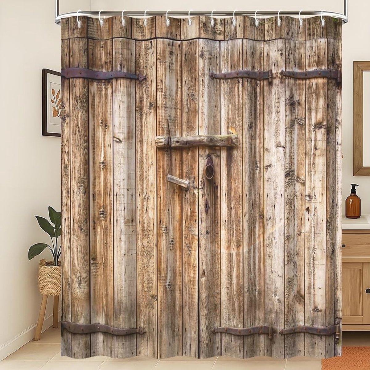 Omgoods - Rustiek Douchegordijn met Vintage Houten Deur 200x180cm