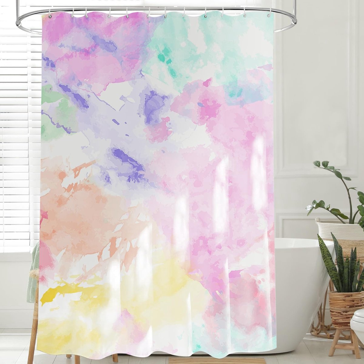 Omgoods - Douchegordijn met Roze Waterverf Patroon 180 x 200 cm