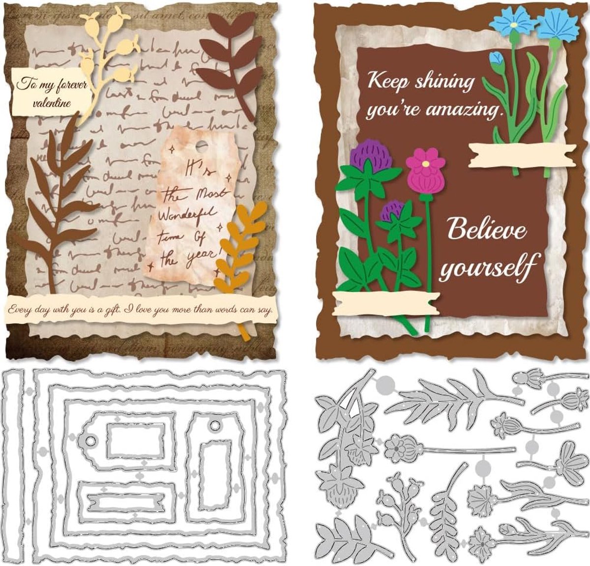 Snijmatrijzen met gescheurd papieren frame planten bloemen kaarten maken sjabloon embossjabloon stansvormen voor wenskaarten knutselalbums uitnodigingen decoratie