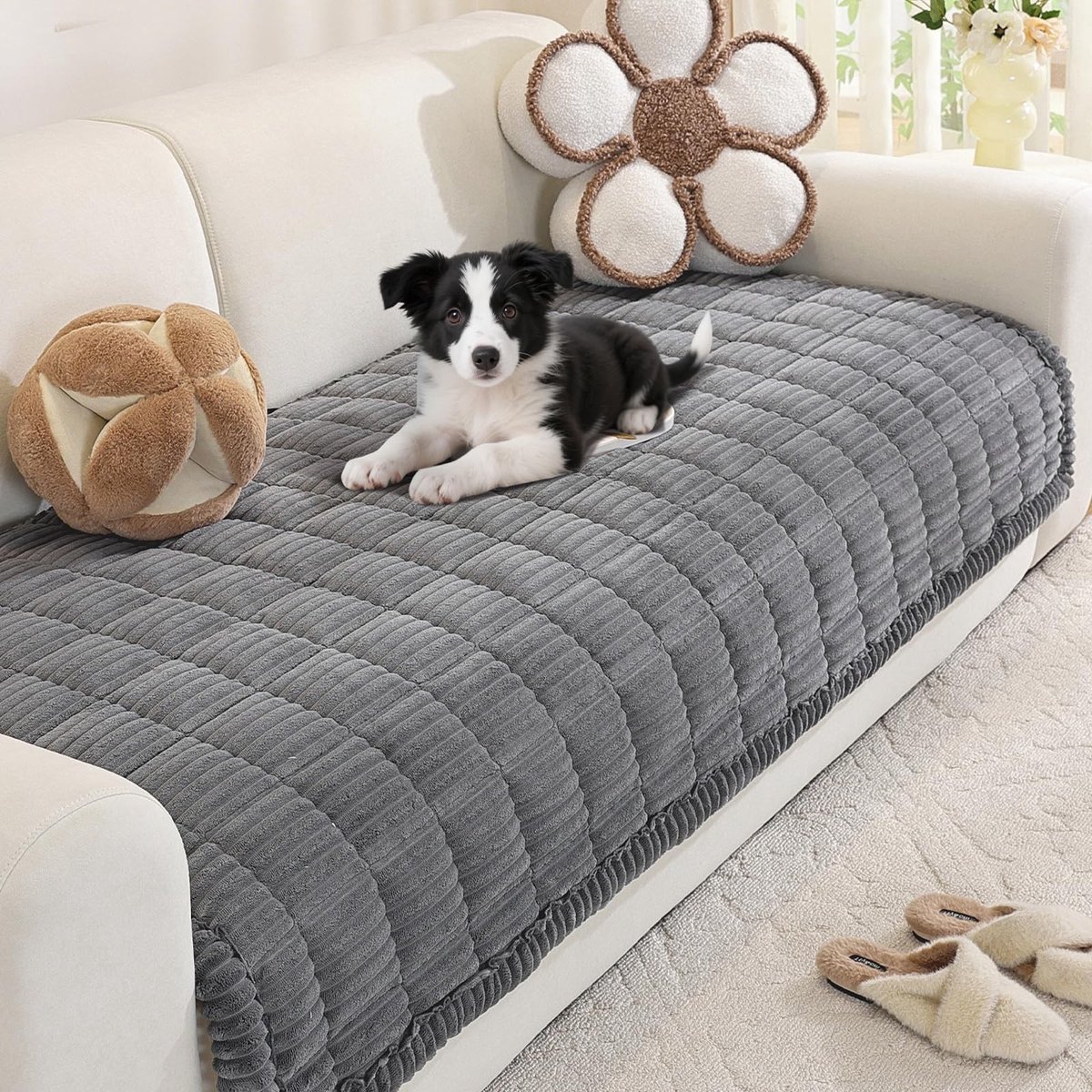 Omgoods - Antislip Sofacover - Gestreept Grijs voor 2-4 Zits