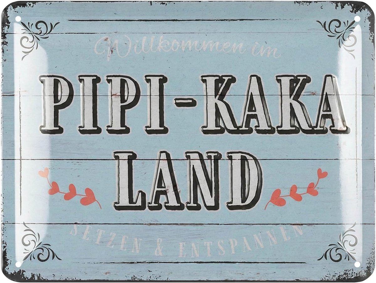 Metalen bordje PIPI KAKA LAND SCHILD - grappig toiletbord - grappige WC borden Vintage deco gastentoilet bord, 15x20 cm