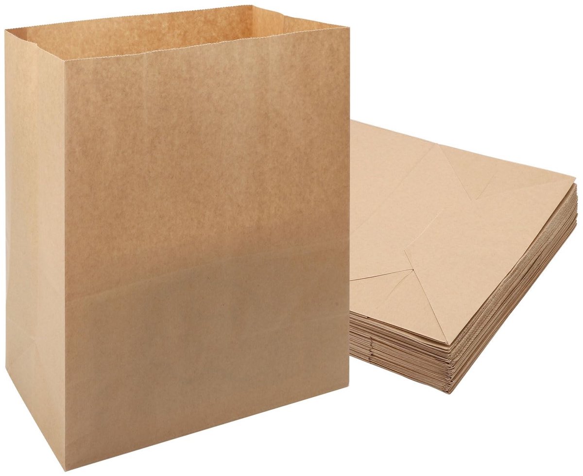 Omgoods - Grote Bruine Papier Tassen - Verpakking van 50, 33 x 24 x 14 cm, Herbruikbaar