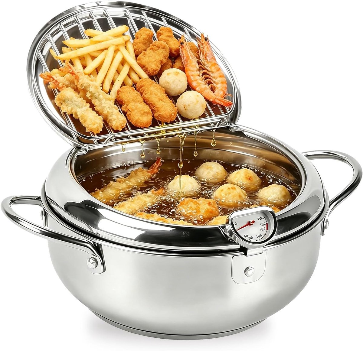 Frituurpan, Janpanese stijl Tempura Fryer Pot met frituurthermometer en deksels (S)