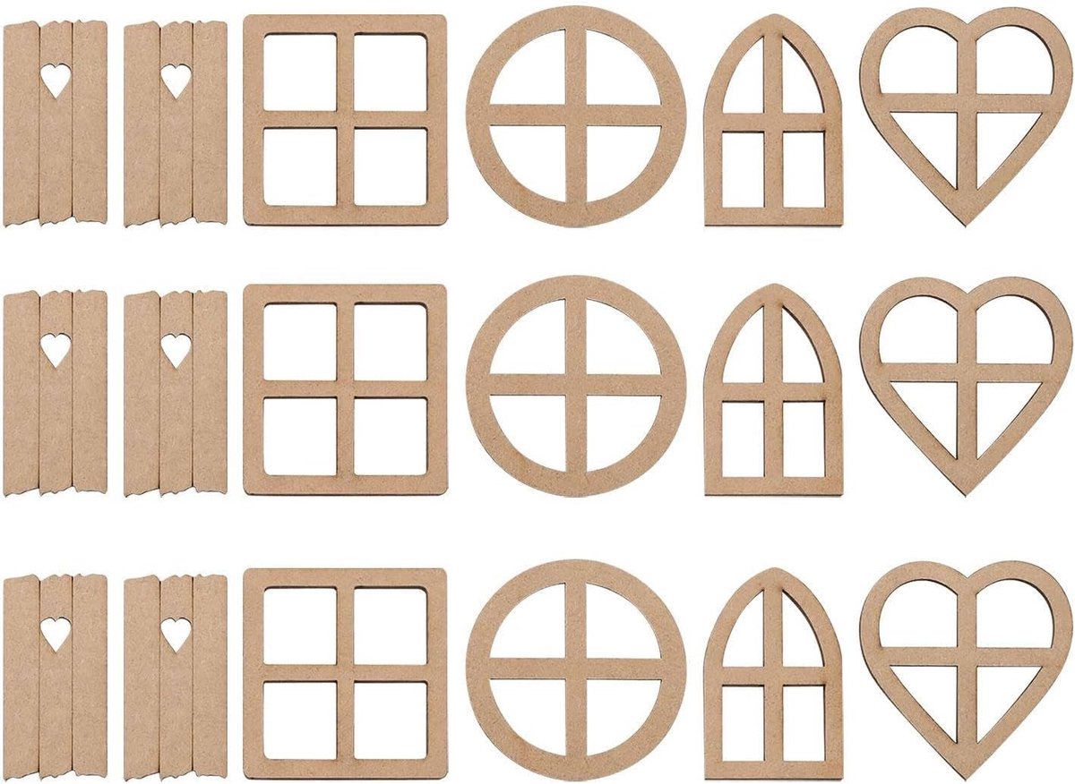 3 sets van deuren en ramen voor poppenhuizen, miniatuurscènedecoraties, houten deuren en ramen, poppenhuisdecoratie, mini-raamdecoratie