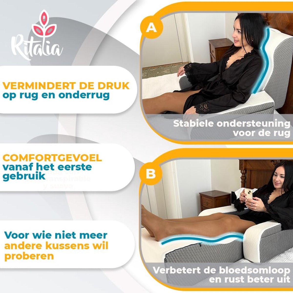 Omgoods - Ergonomisch Lees Kussen voor Bed en Bank, Ondersteuning voor Rug en Nek