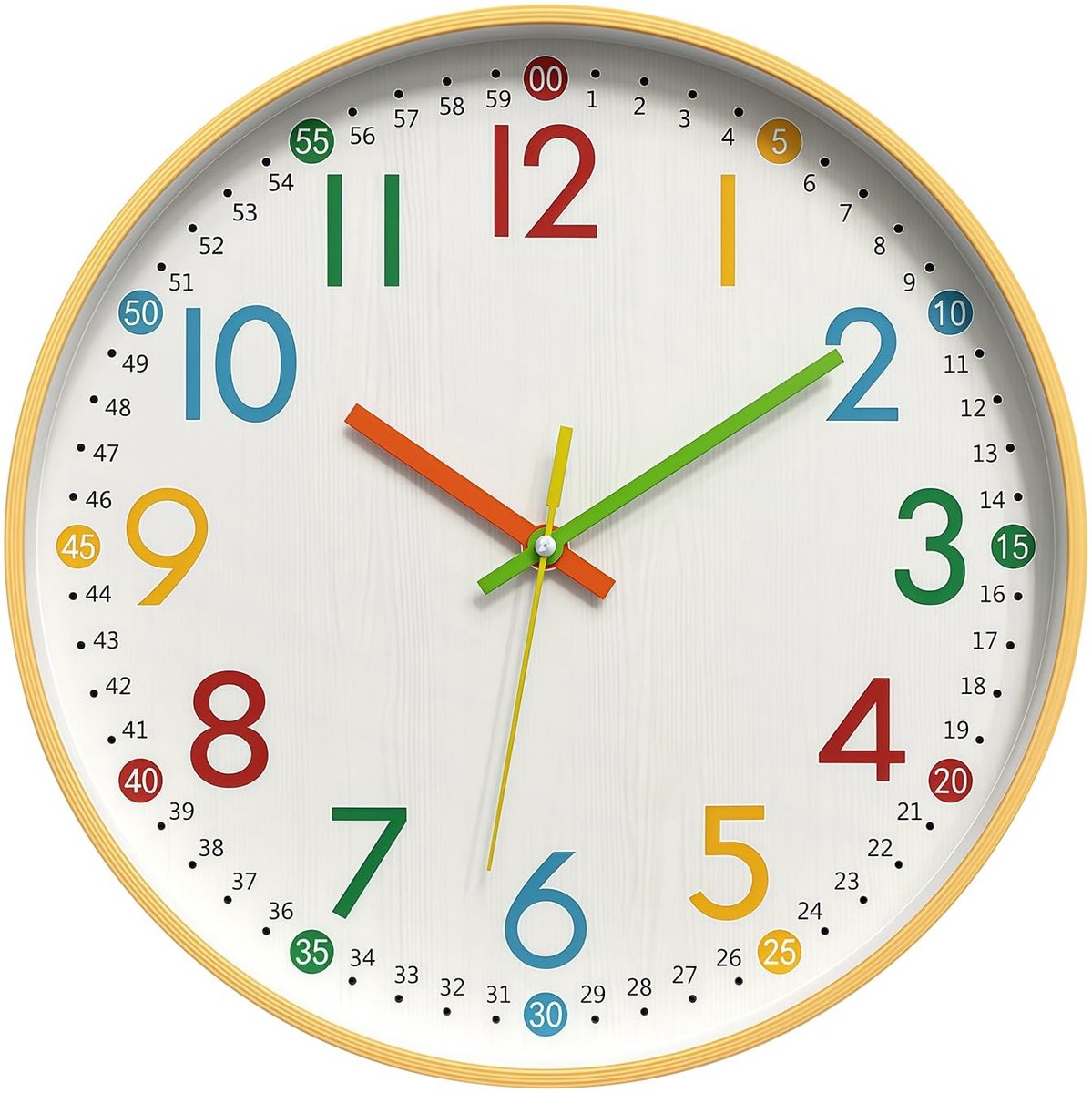 Omgoods - Kinderen Wandklok zonder Tikkende Geluiden - Leerzame Klok voor Kinderkamer, School en Klaslokaal 30cm (Kleurrijke Cijfers)