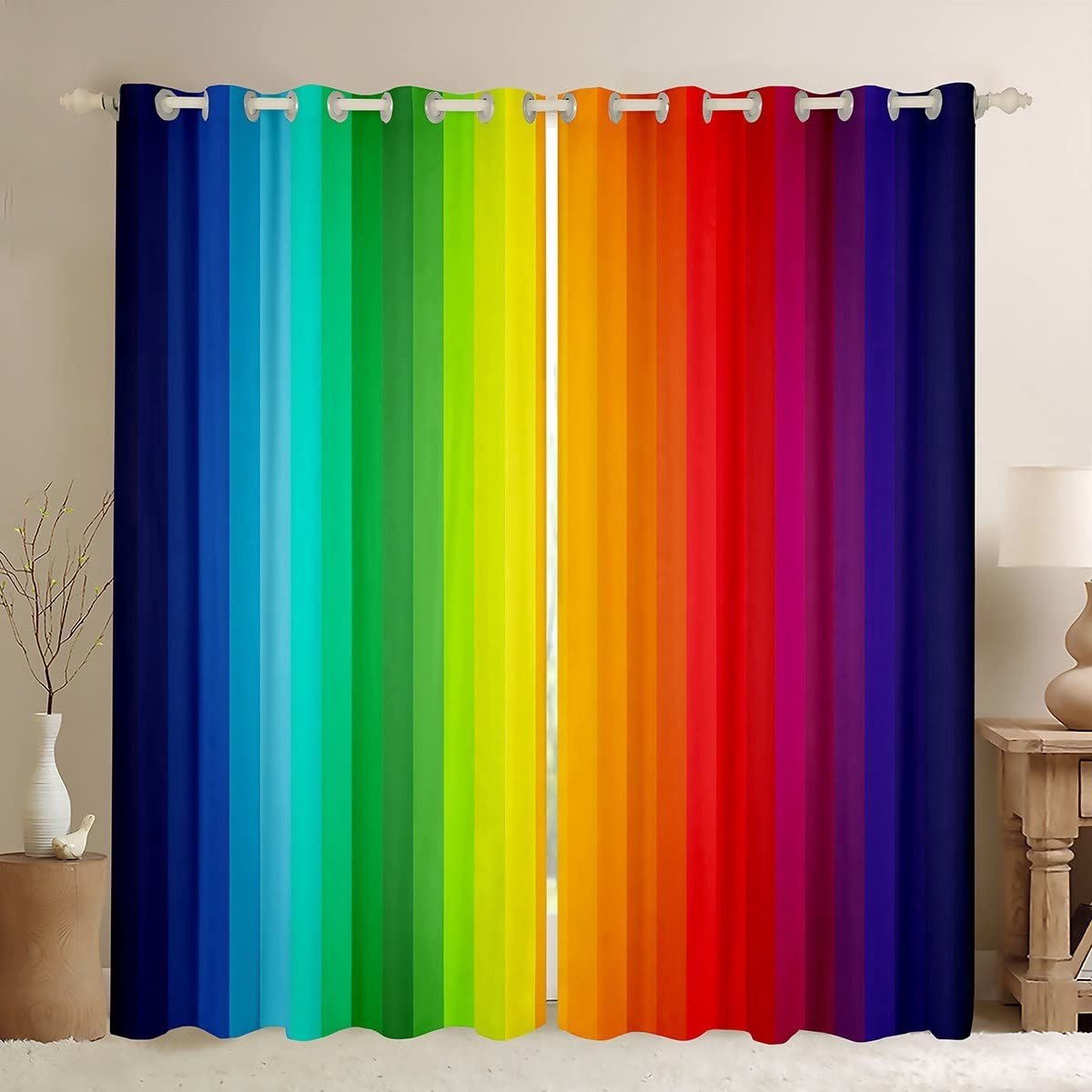 Omgoods - Rainbow Gordijnen voor Jongens en Meisjes - Kleurrijke Abstracte Strepen