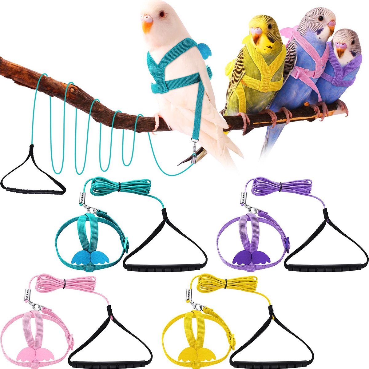Omgoods - 4Pcs Bird Harness Leash voor Papegaaien en Vogels met Vleugels