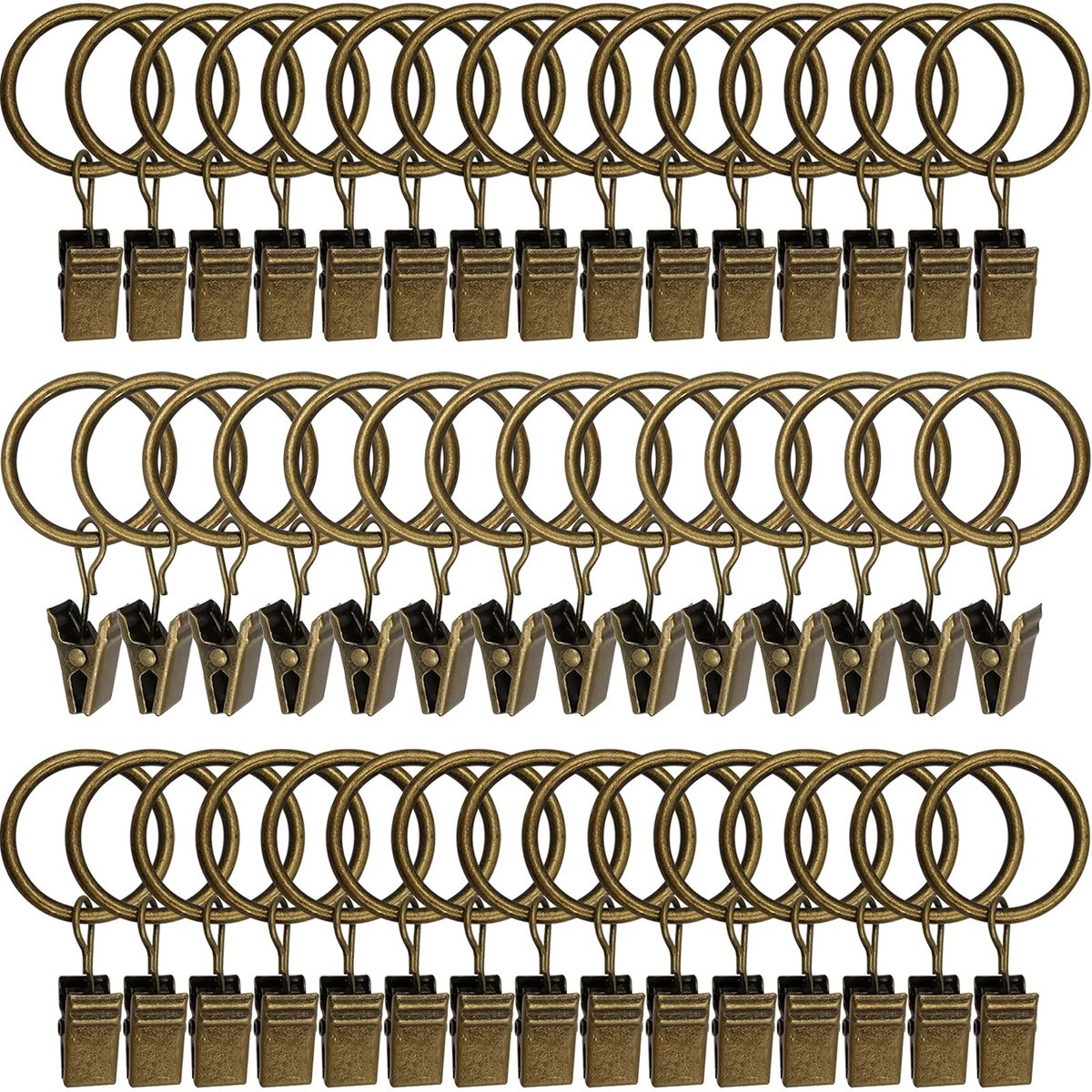 Omgoods - 44 Stuks Metalen Gordijnringen met Clips - Vintage Bruin, Geschikt voor 5/8" Roede