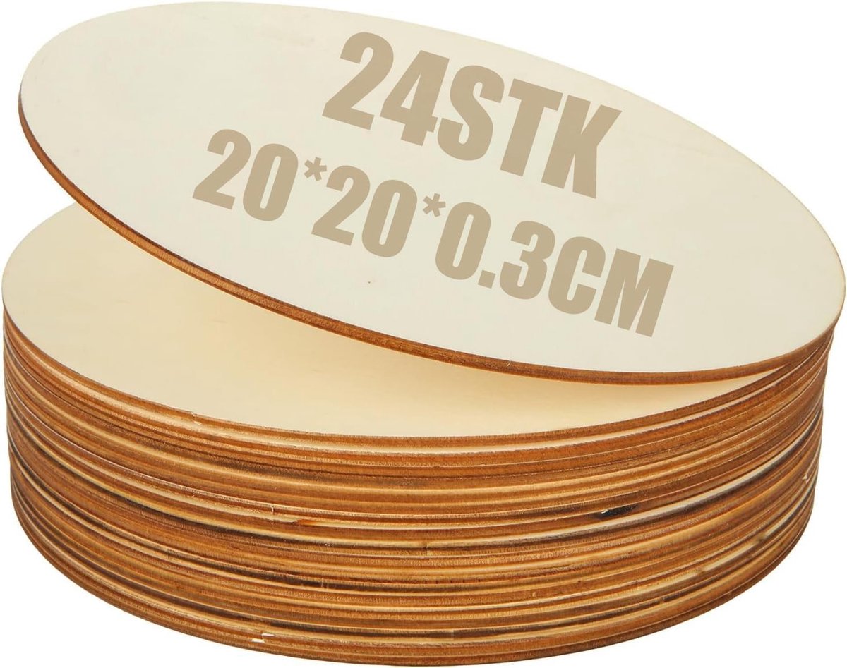Omgoods - 24 Stuks Houten Schijven 20cm - Voor Schilderen en Decoratie