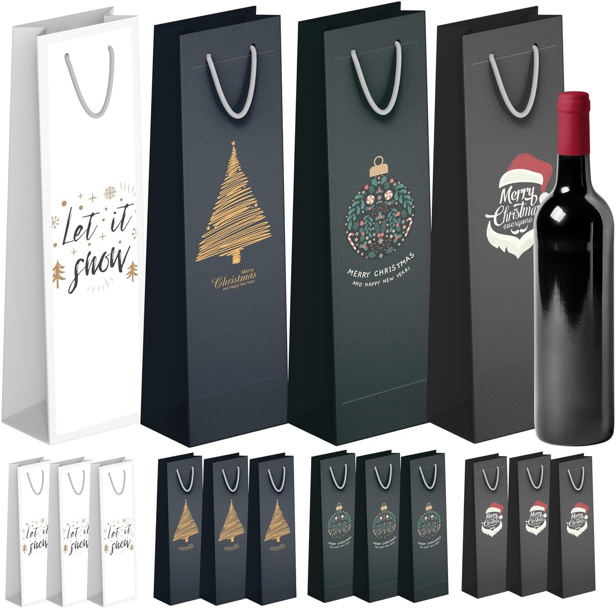 Omgoods - 12 x Kerst Flessentassen - Wijn Carrier Tassen voor Cadeaus