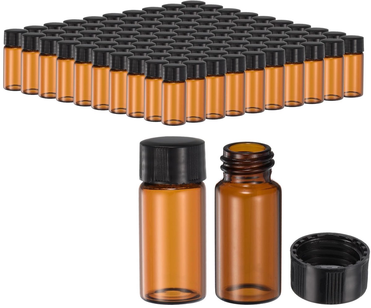 Omgoods - 100 Stuks 10ml Amber Glazen Vials met Schroefdop - Lekvrij