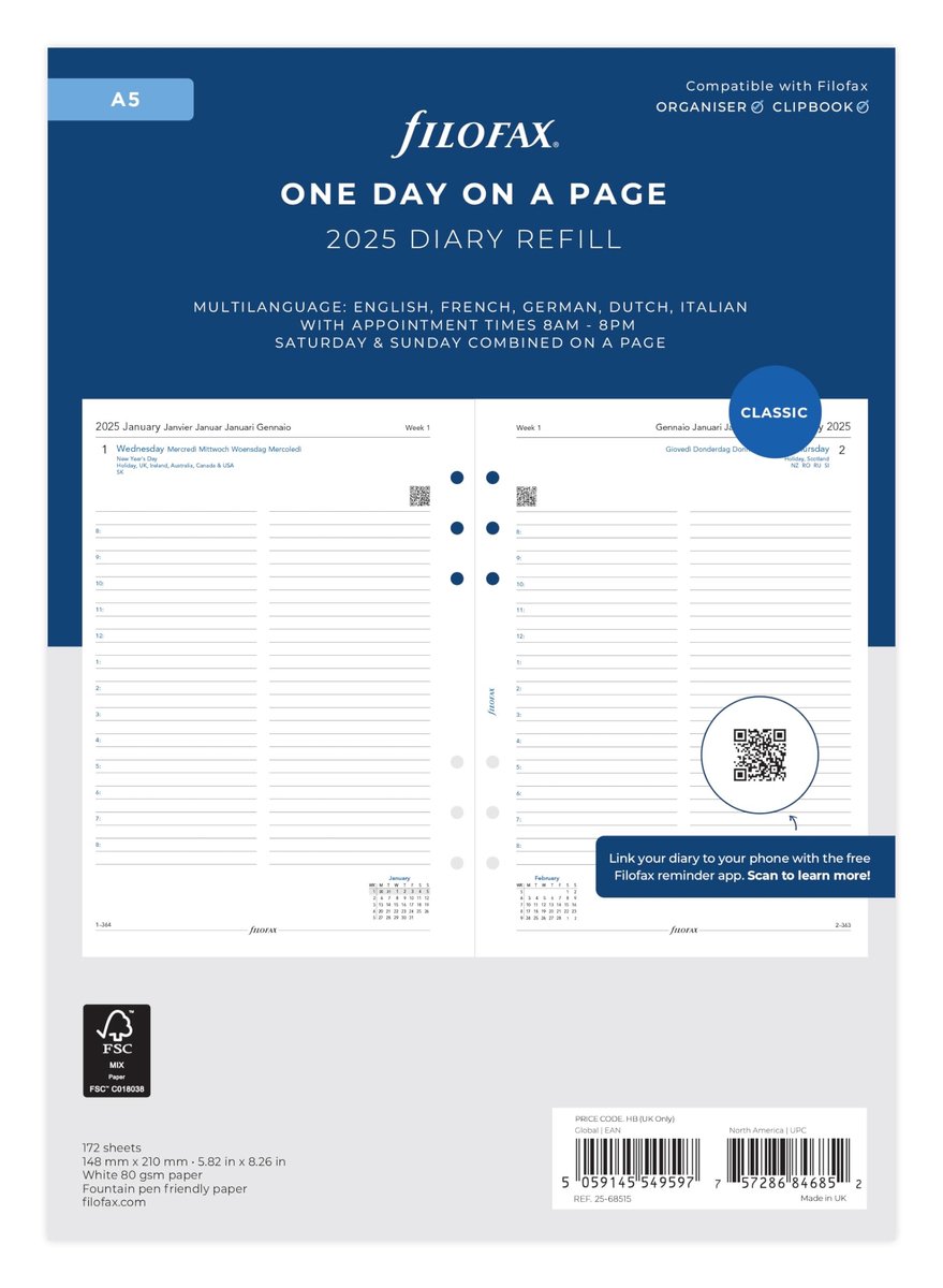 Omgoods - A5 Dag per pagina, 5 talen, afspraken 2025
