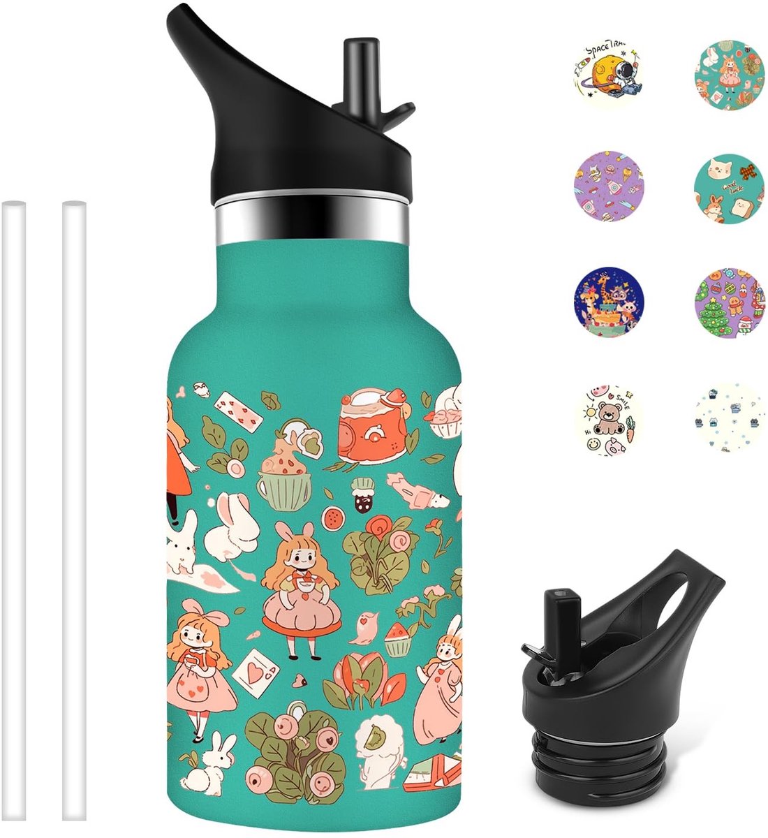 Omgoods - Kinderdrinkfles 350 ml RVS met Rietje en Draagbeugel