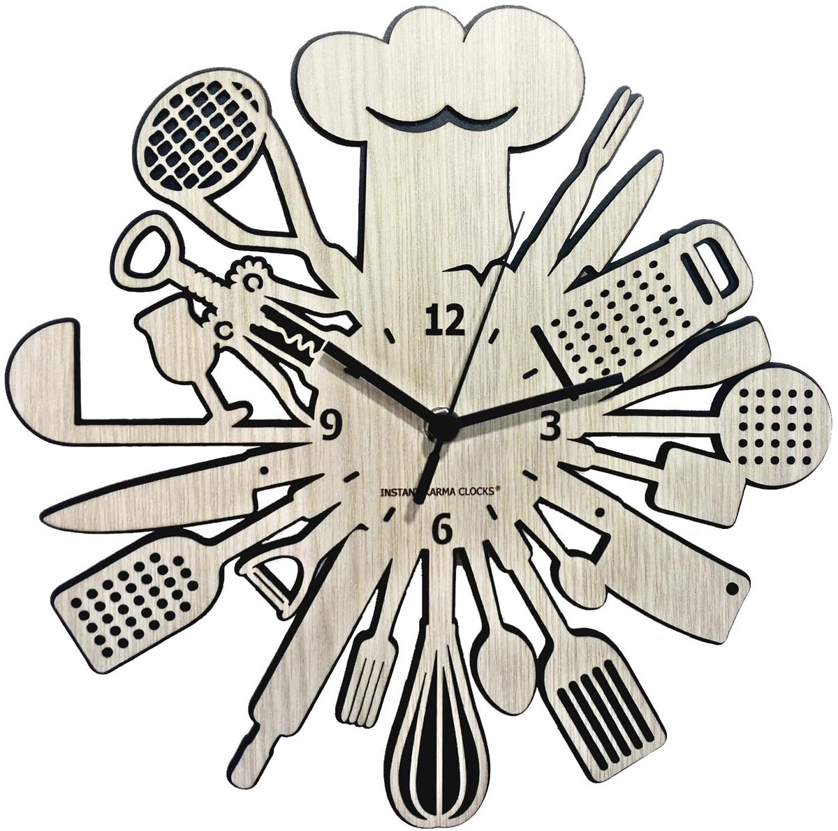 Omgoods - Houten Wandklok voor Koks - Stille Keuken Klok