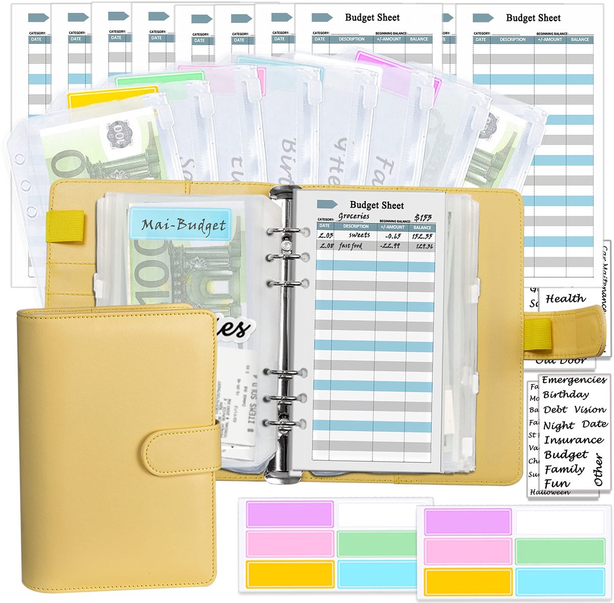 Omgoods - A6 Budgetplaner-Kit met Geldumschläge en Stickers